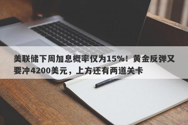 美联储下周加息概率仅为15%！黄金反弹又要冲4200美元，上方还有两道关卡